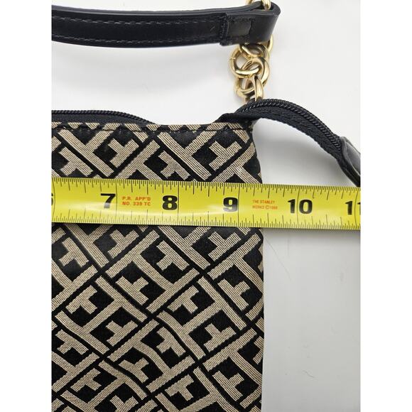Tommy Hilfiger Logo Crossbody Bag Black Tan Monogram Adjustable Strap Gold HW - Picture 5 of 8